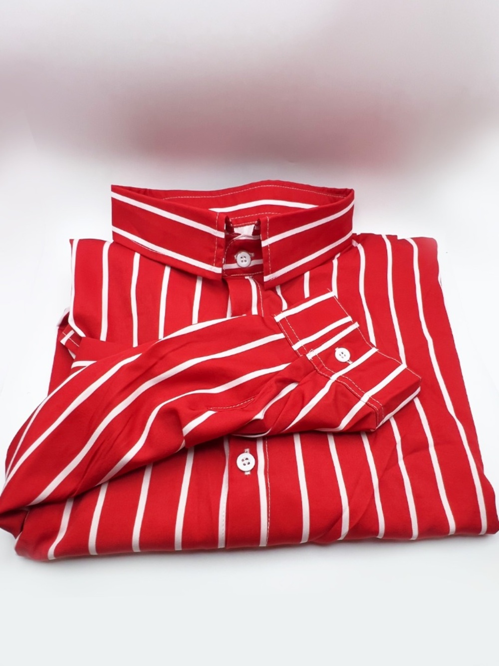 Red and White Men's Striped Dress Shirt